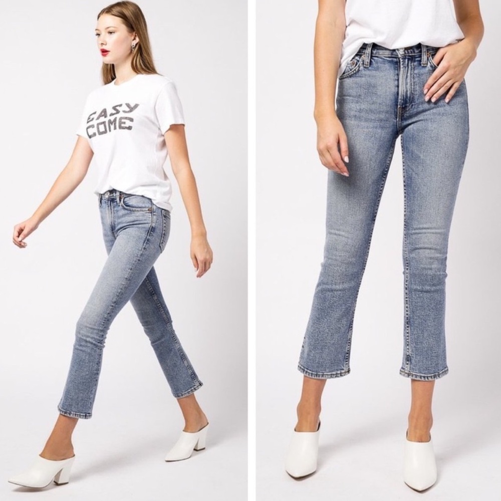 RE/DONE Originals Light Wash Mid Rise Kick Flare Jeans